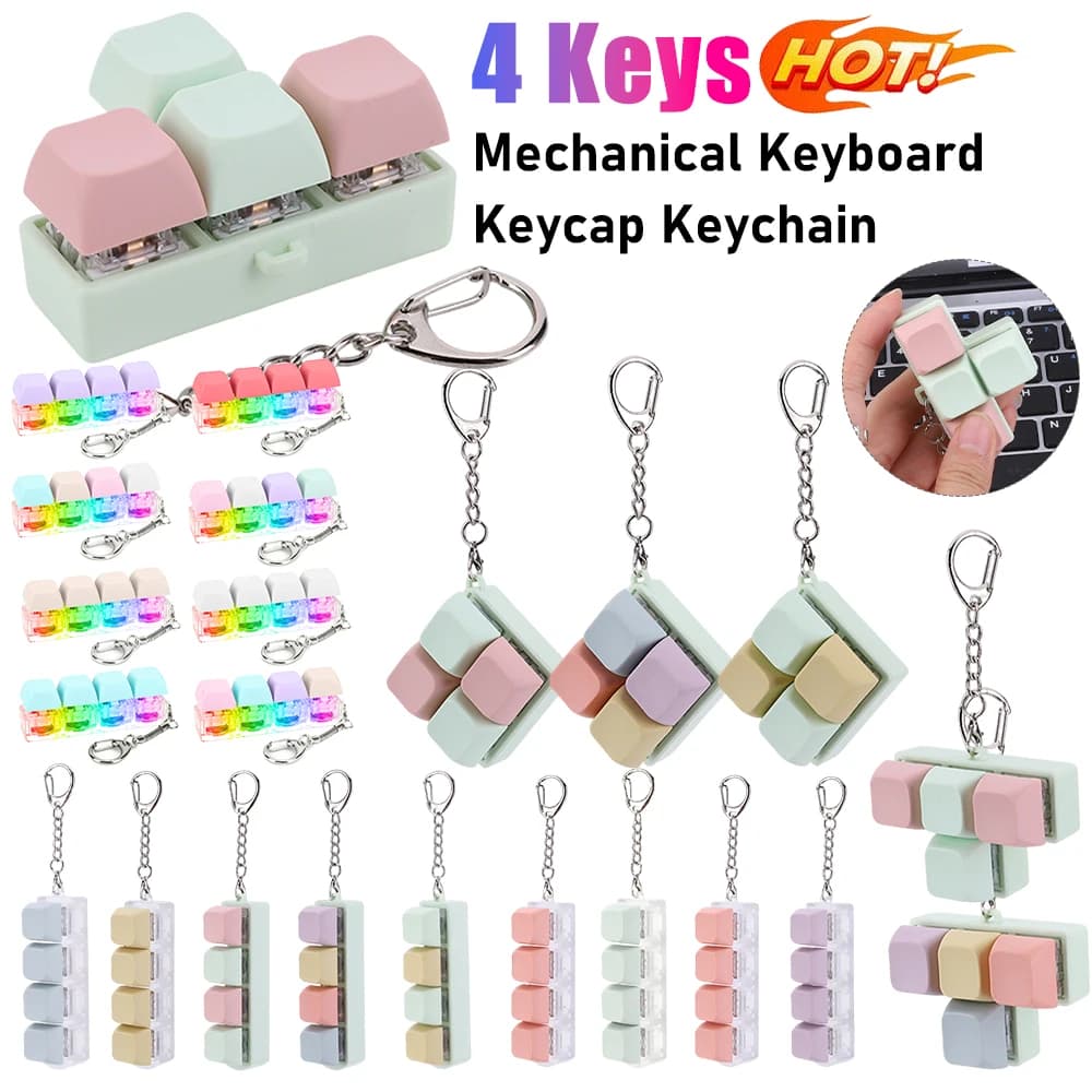 4 Keys Keyboard Keycaps Fidget Toy Stress Relief DIY Keycaps Finger Keyboard Fidget Toy Keychain Mechanical Keyboard Axis Tester
