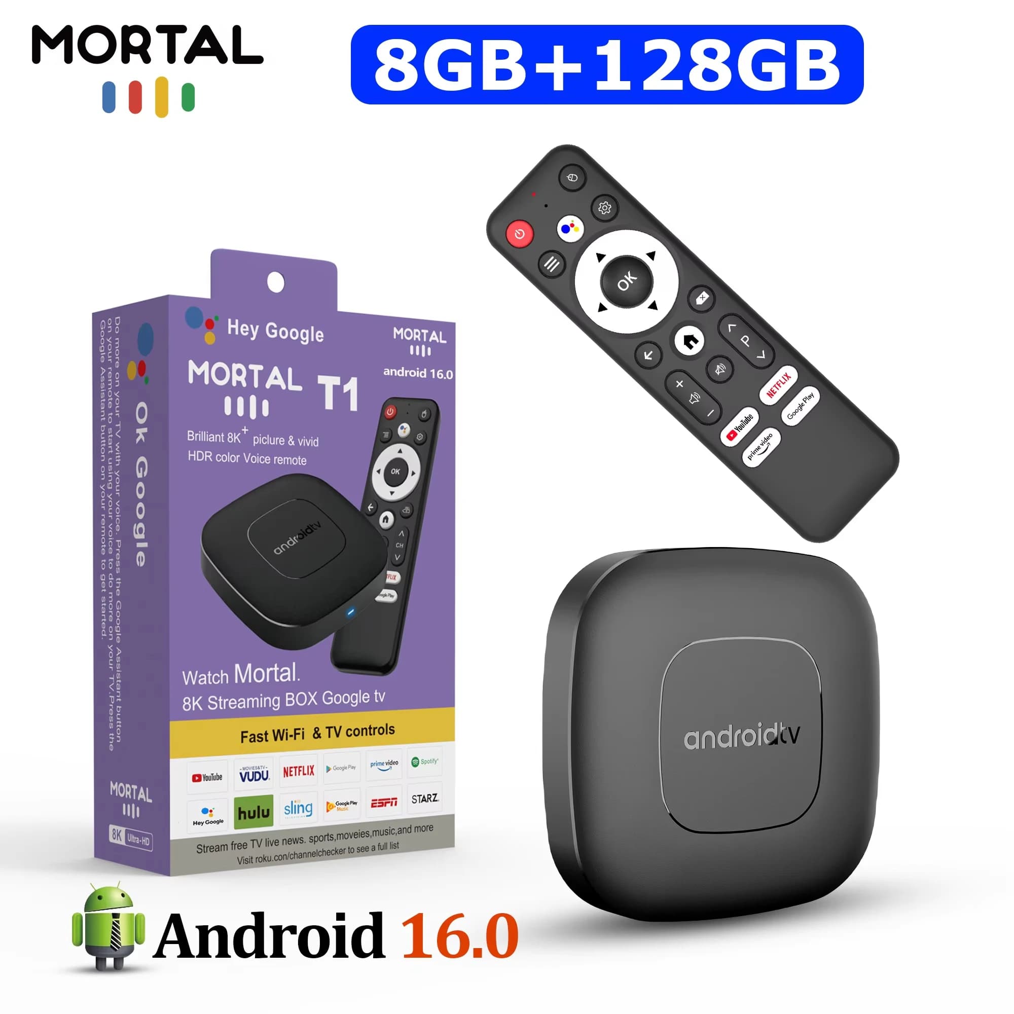 Android16 Smart Home Theater TV Box AllwinnerH313 Google Assistant Netflix Streaming BT Media Player 2G16G 2.4G5G Wifi Mortal T1