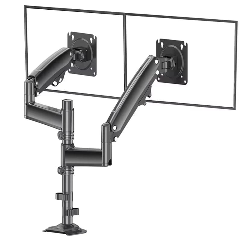 Aluminum Alloy Black Dual Column Computer Monitor Arm 90 Degree Tilt Rotating Lifting Bracket 17-27 Inch New Stock