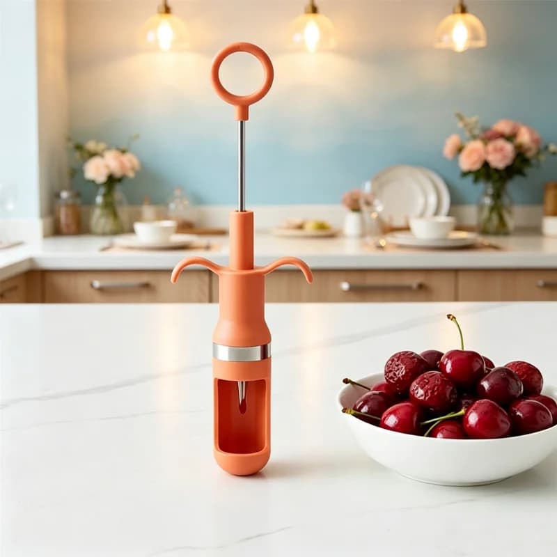 One-Second Cherry Pitter Stainless Steel Red Date Jujube Corer with Non-Slip Handle Fruit Seed Remover for Kitchen Baking Gadget