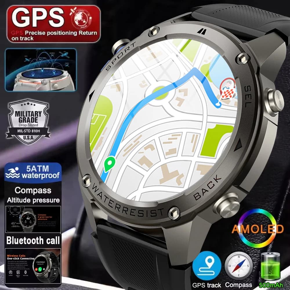 2026 New Ultra Military Grade GPS Smart Watch Men 5ATM Waterproof Compass Altimeter Barometric AMOLED HD Call Sports Smartwatch