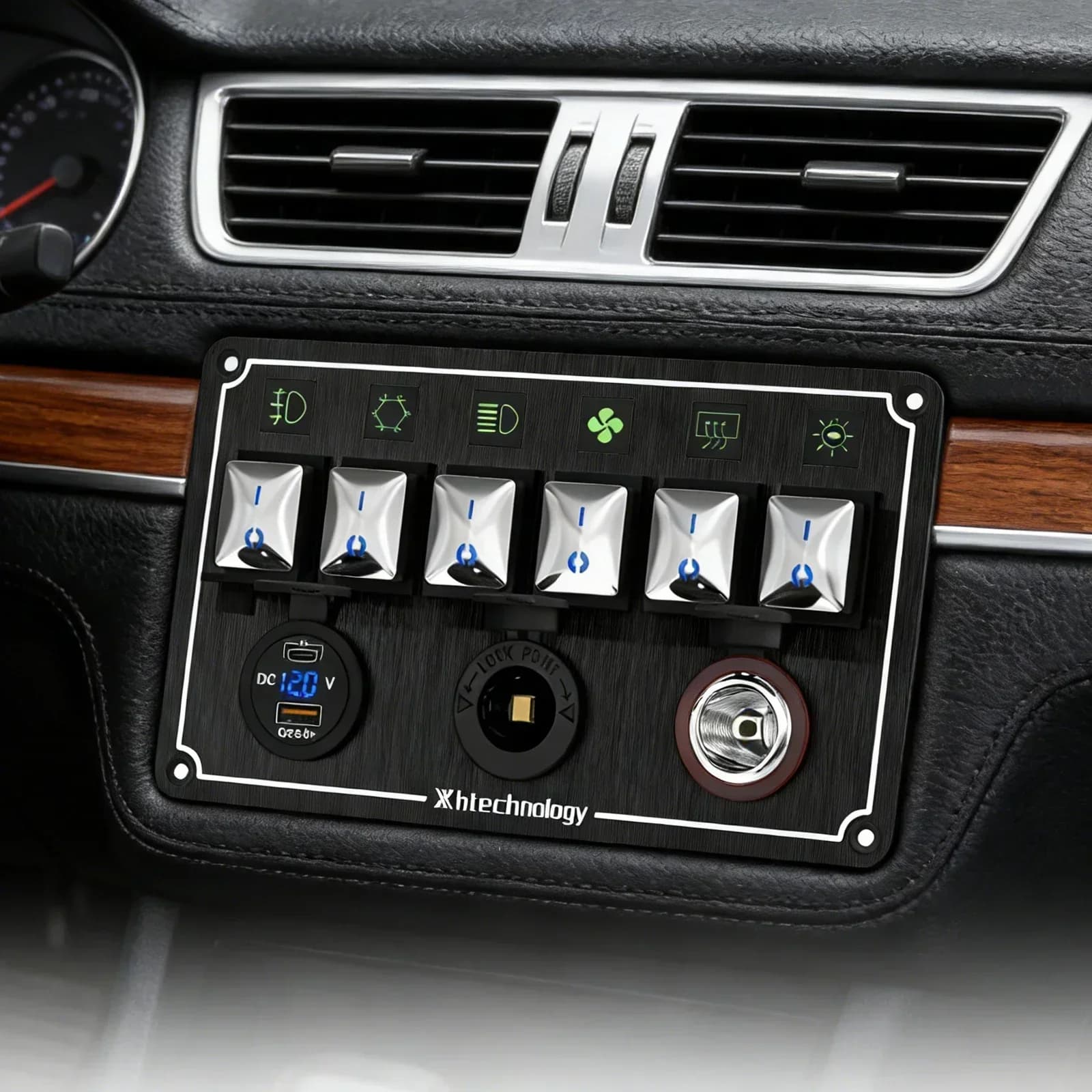 Metal 4-6 Gang Marine Rocker Switch Panel Waterproof 12 Volt, Boat Toggle Switch Panel 12V  LED Lighted for Boat Car RV