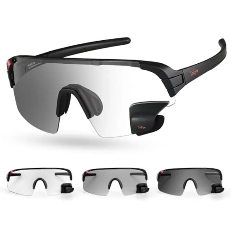 TriEye Cycling Glasses with Rear-view Mirror - Sports Sunglasses for Men Women - UV-400 Protection