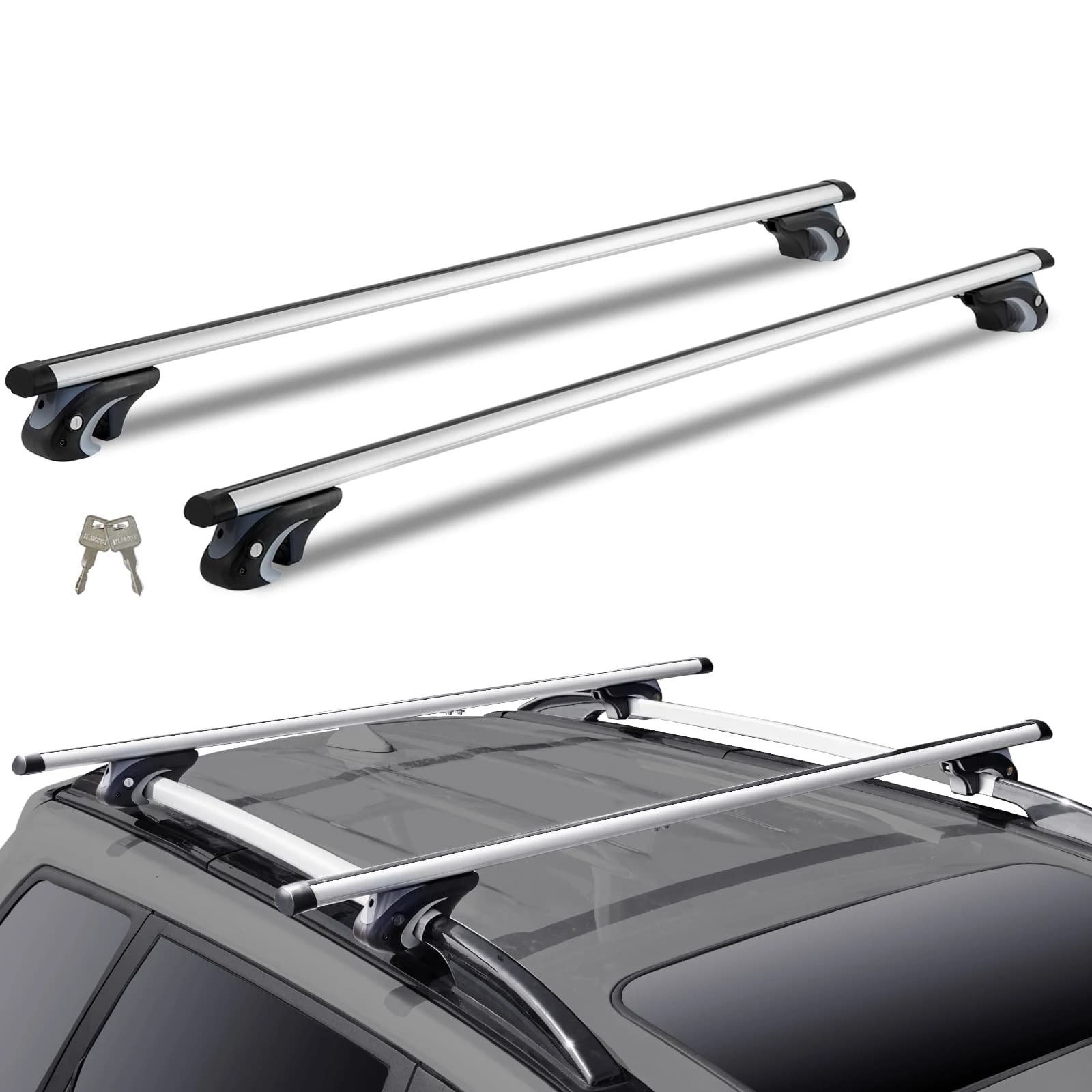 SucceBuy Roof Rack Crossbar Adjustable Aliuminum Roof Rail Crossbar Baggage Luggage Carrier 200 LBS Top Roof Crossbar Silver