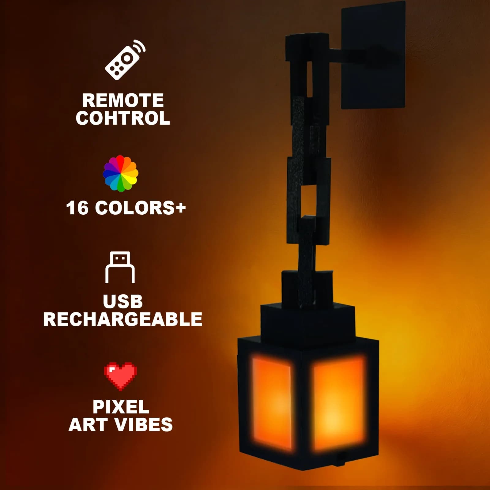 2026 Pixel Style Night Light Portable Lantern Tabletop Ornament 16 Colors RGB Remote DIY Interior Decoration Atmosphere Light