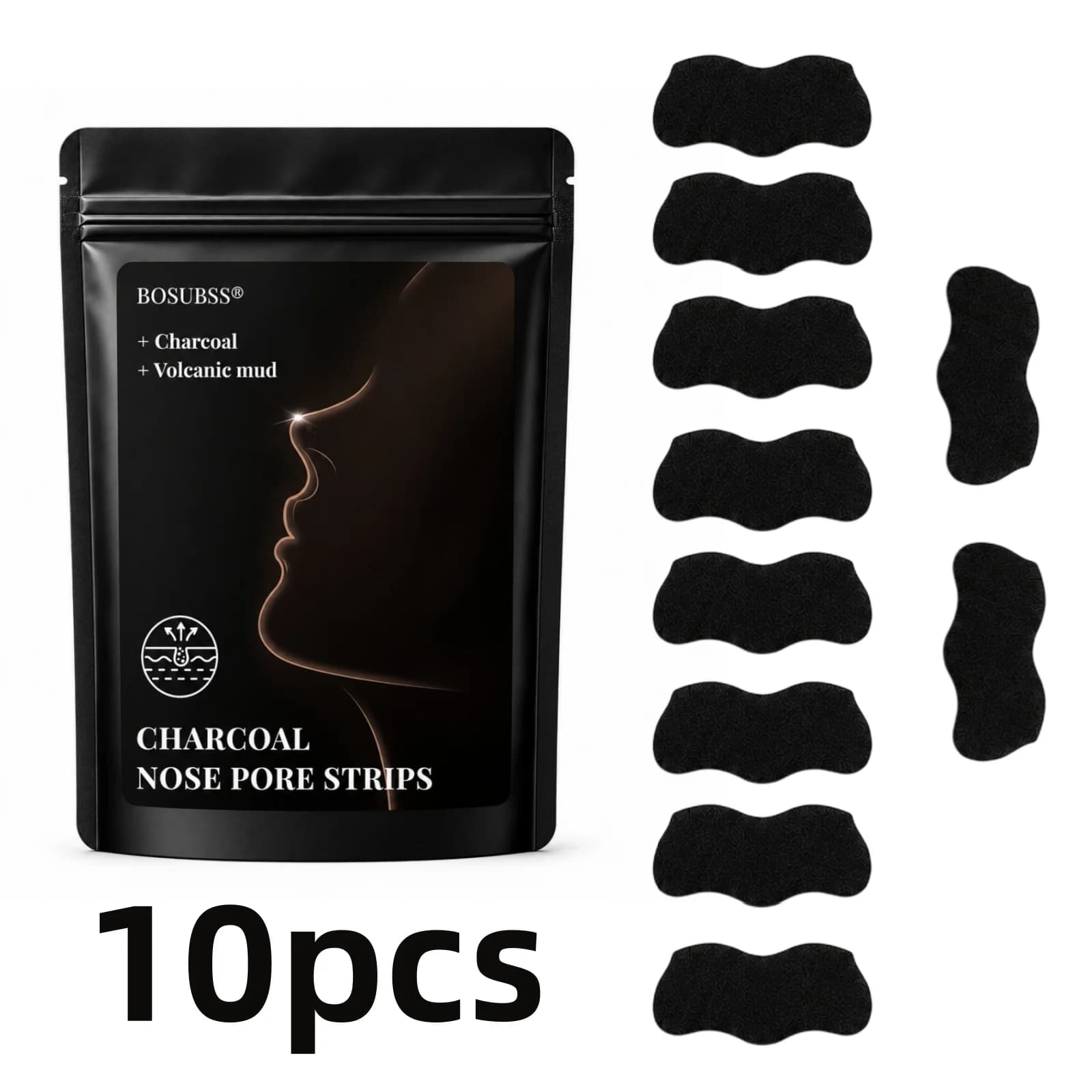10 Pcs Charcoal Nose Care Strips, Volcanic Mud Style Nose Strip Set, Easy At-Home Routine, Comfortable Fit