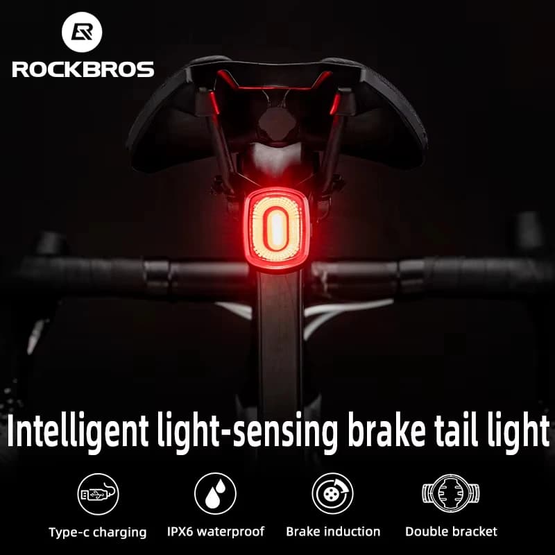 ROCKBROS Local Ship Bicycle Brake Light IPx6 Taillight Type-C Bike Tail Rear Light Auto LED Riding Warning Safe Cycling Light