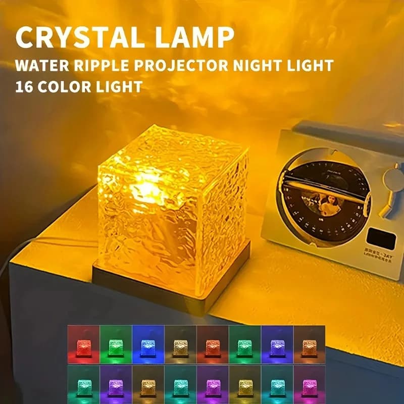 RGB 16-Color Plug-In Water Ripple Ambient Light Rotating Table Lamp  Night Light for Bedroom Living Room Lighting Decoration