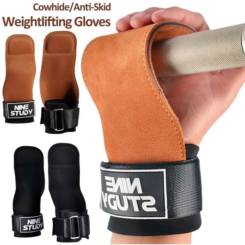 Double Layers PU Leather Gloves Wrist Straps for Weight Lifting Grips Women Men GYM Deadlift Training Bench Press Pull-up Gloves