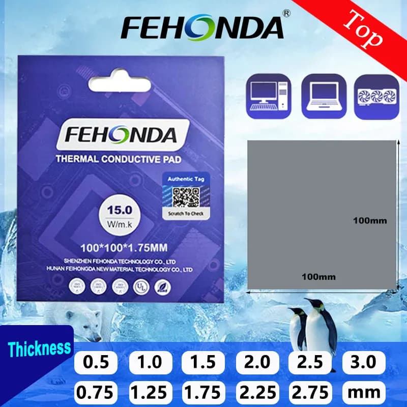 Fehonda Soft Thermal Pad 15w 12w 8w/mK Thermal Pads for Gpu Cpu Heat Resistant Silicone Thermal Pad for PS4 Laptop SSD Cooling