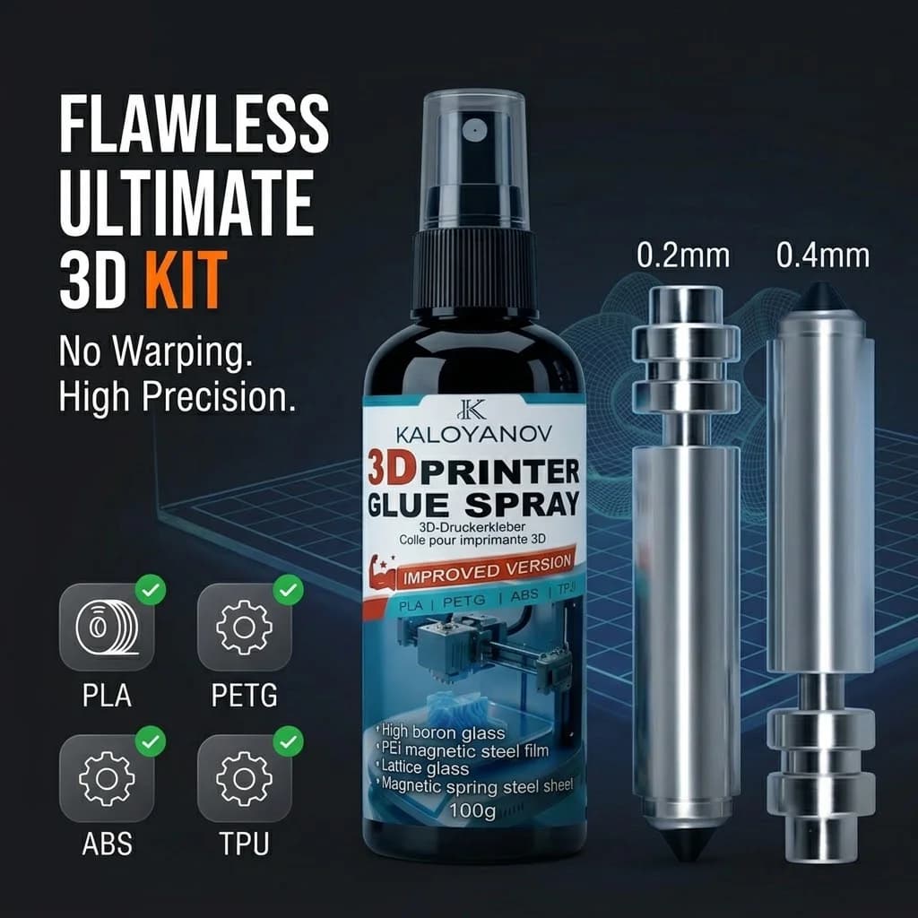 3D Printer Bed Adhesive Spray & Extruder Nozzles Kit for Ender 3 Anycubic, Anti-Warping Spray Glue with Brass Nozzles Set