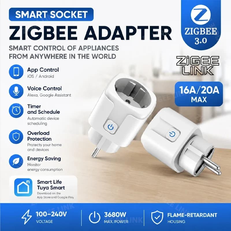 EU Plug Zigbee3.0 or WIFI adapters Smart Sockets With Power Monitor Wireless App Voice Remote Control works with Tuya Smart life
