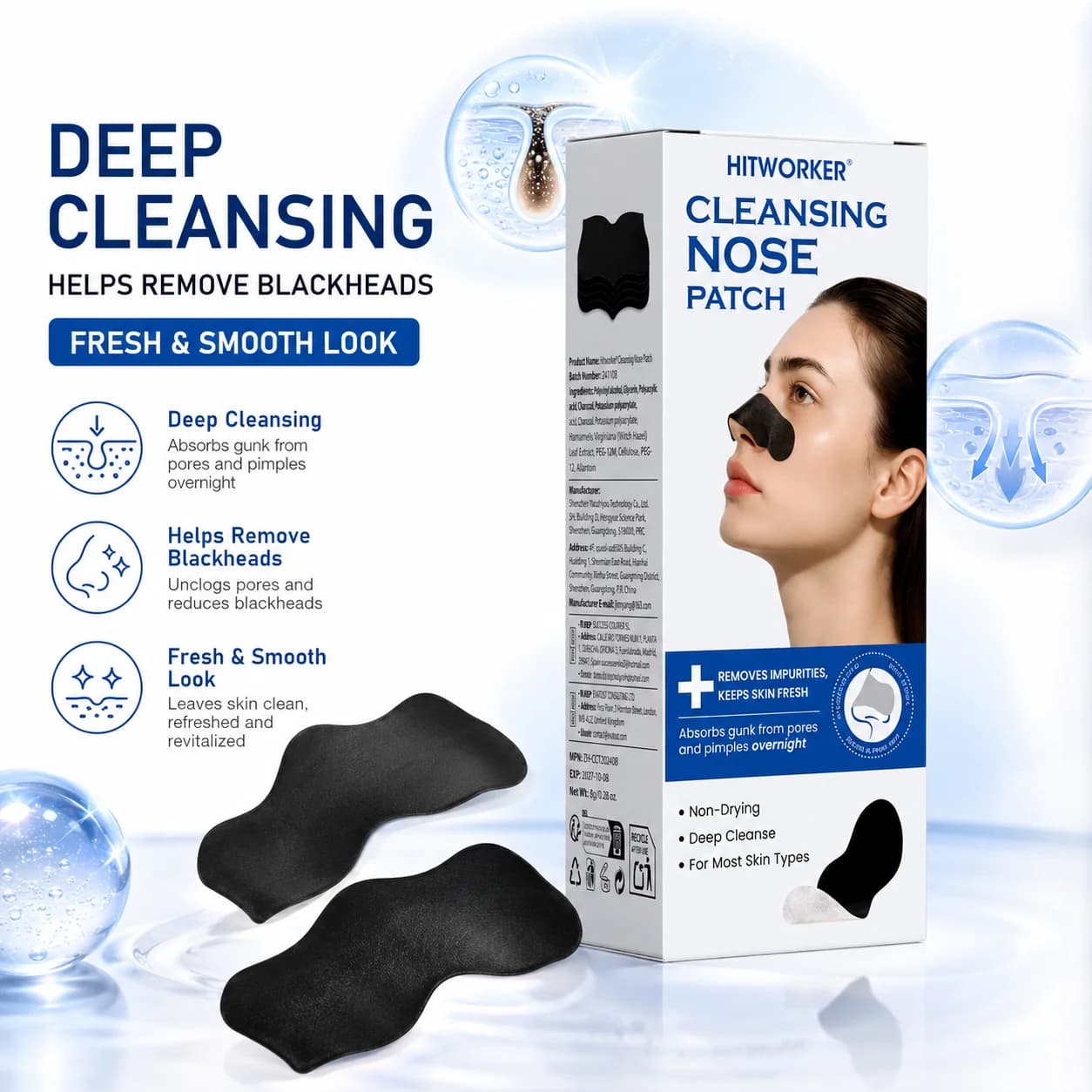 HITWORKER Blackhead Remover Nose Patch Charcoal Pore Strips Deep Cleansing Nose Strips Oil Control Pore Cleaner Skin Care