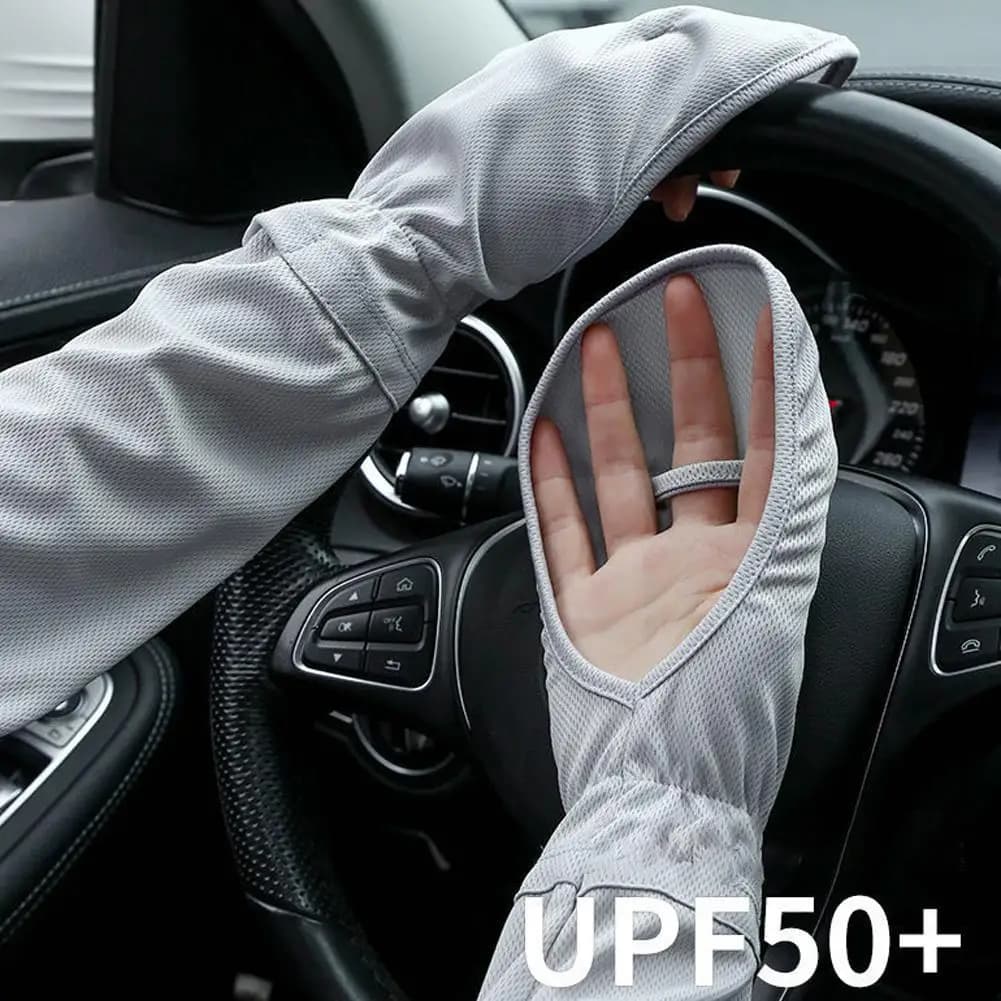 Solid Color Large Ice Silk Gloves Women Driving Sunscreen Sleeves Loose Breathable Arm Protectors Uv Outdoor Horseshoe Sleeve