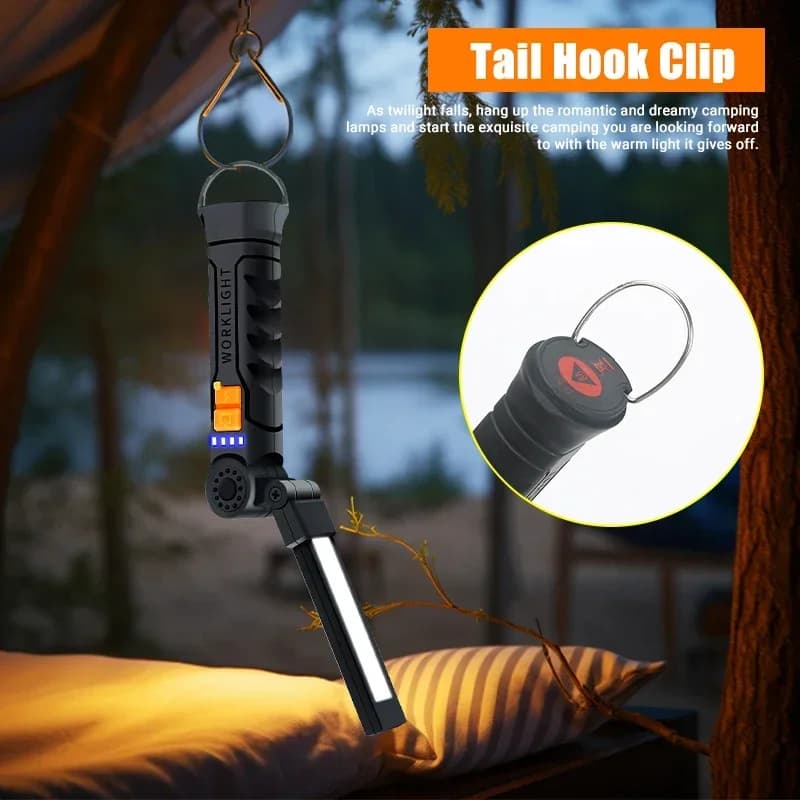Portable COB LED Rechargeable Work Light Magnetic Flashlight Hanging Lantern Camping Torch for Home Car Emergency Repair