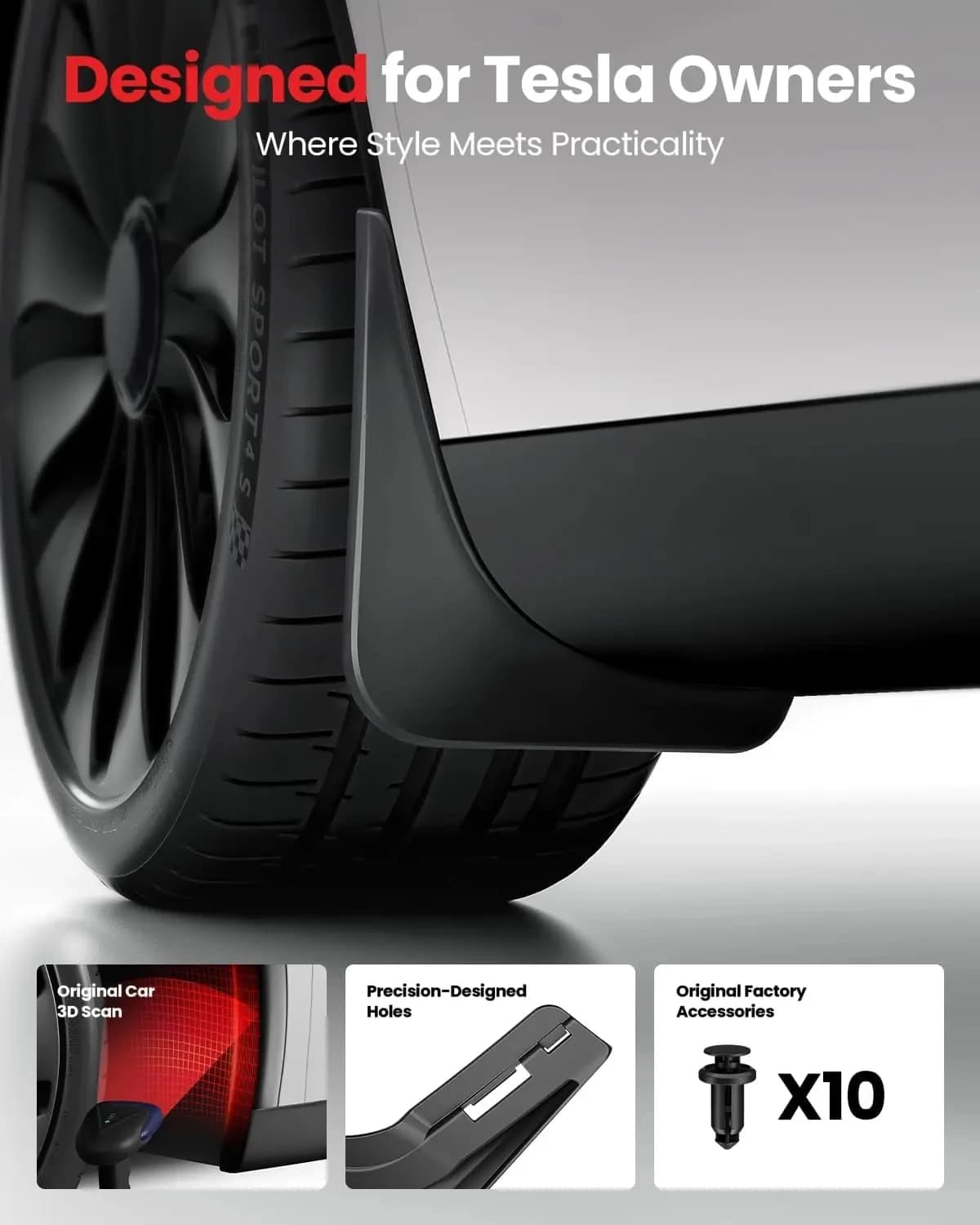 For 2025 2026 Tesla Model Y Model 3 Accessories Mud Flaps Protect Paint No Drilling Required All Weather Splash Guard Body Kits