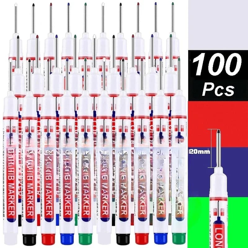 4-100Pcs 2cm Waterproof Long Head Markers Deep Hole Marker Pen for Metal Carpenter Red/Black/Blue/Green /White Woodworking Tools