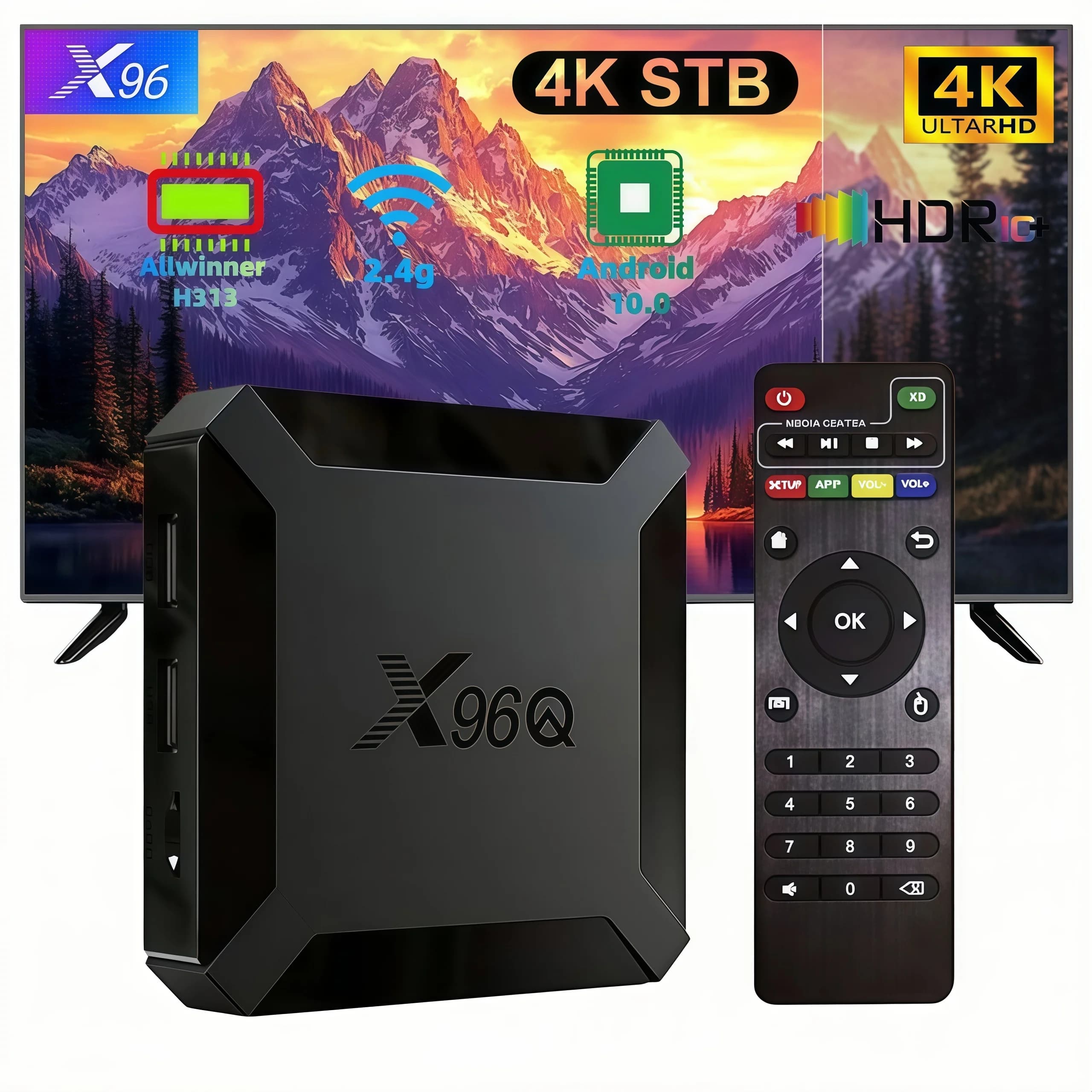 X96Q TV Box Android 10.0, Allwinner H313 Quad-Core, 2GB DDR3, 16GB EMMC, 4K HD Media Player, 2.4G WiFi Smart Set-Top Box
