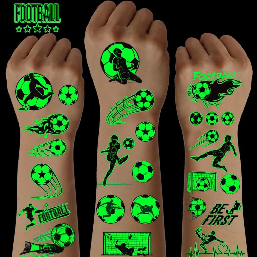 10 Sheets Football Tattoos Soccer Ball Luminous Temporary Tattoos Glow In The Dark Soccer Football Fans Party Favor Decorations