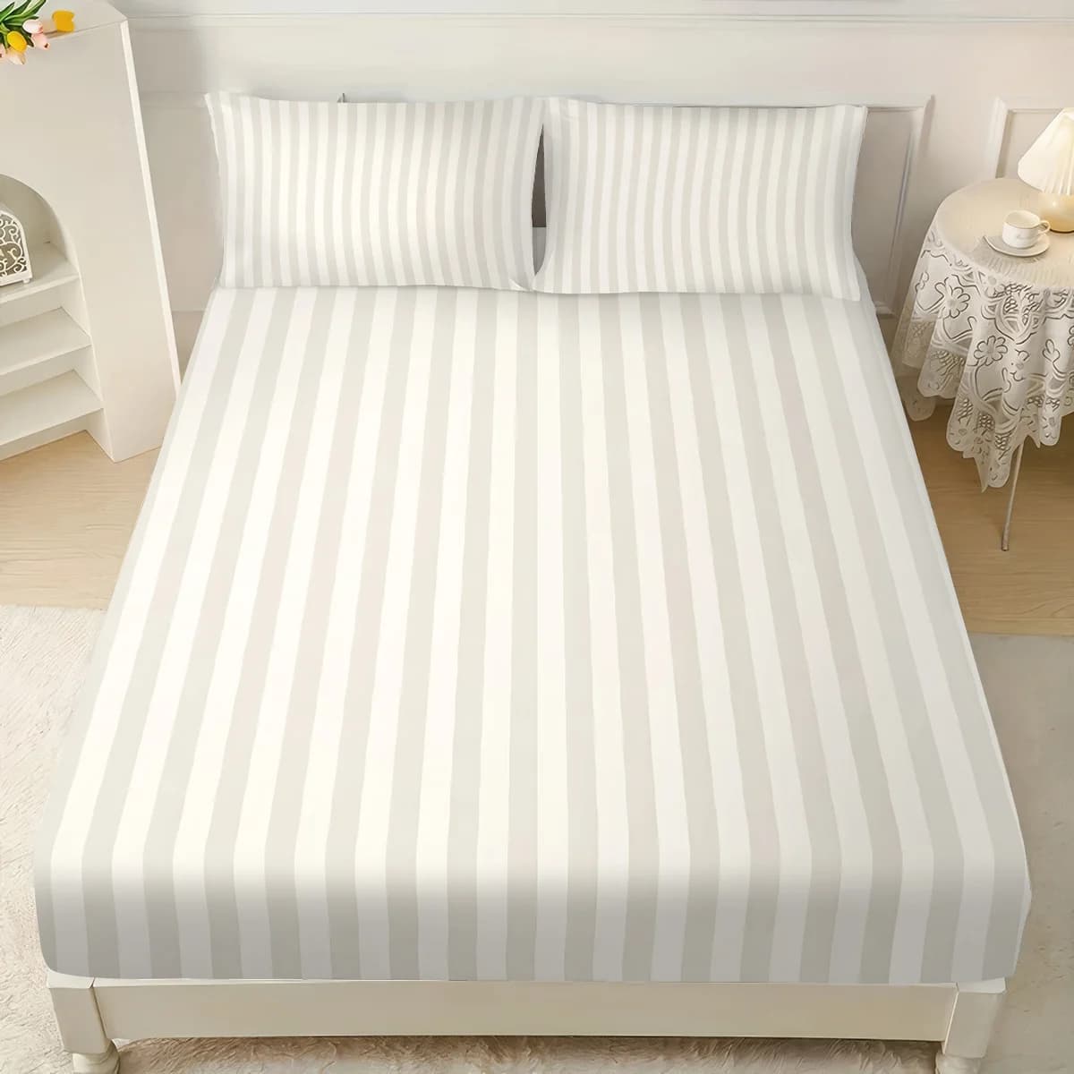 3pcs Minimalist Striped Printed Coreless Bed Sheet Set, Multi Size Bed Cover, Bedding Decoration, Machine Washable