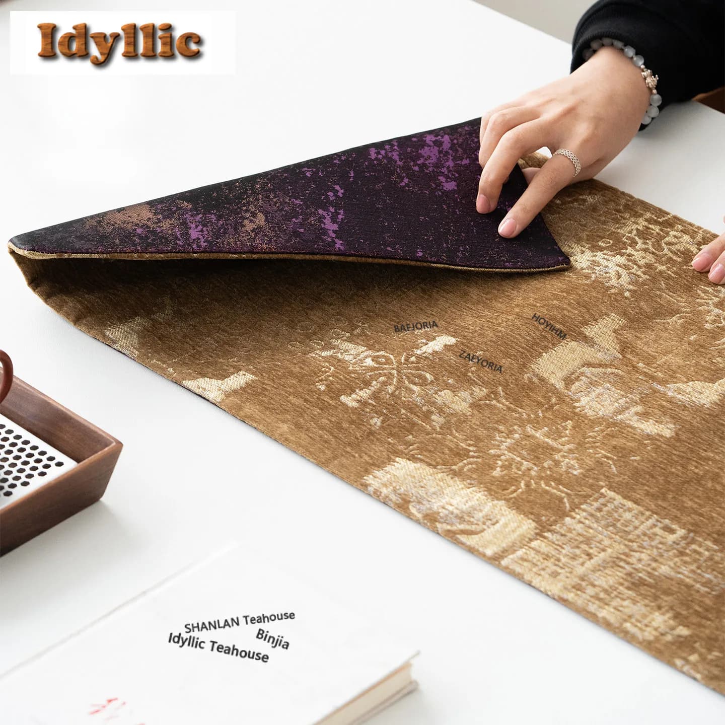 Purple Gold Brocade Tea Table Mats Boutique Zen Tea Table Cloth Drink Coaster Household Dinner Table Cloth Mat Teaware Gifts