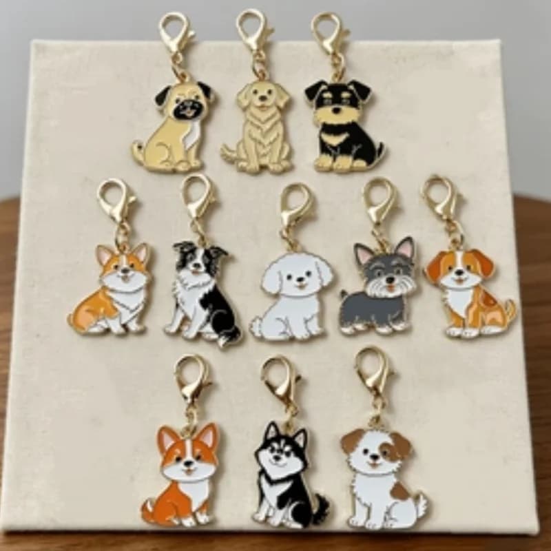 11Pcs Cute Cartoon Dog Keychains Alloy Enamel Puppy Charms, Corgi Husky Poodle Bulldog Schnauzer Bag Purse Backpack Car Key Pend