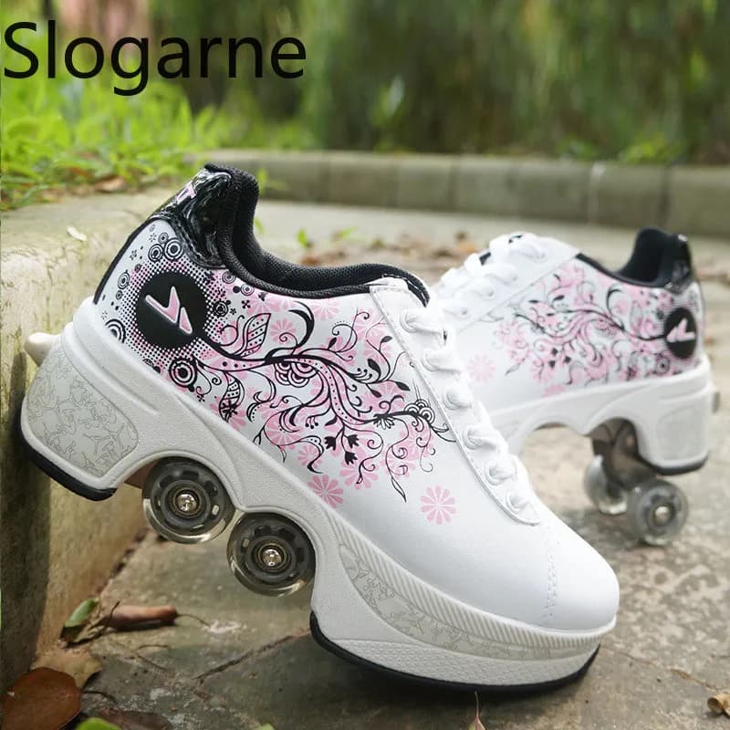 Women 4 Wheels Deformation Roller Skates Shoes Men Casual Sports Sneakers New Inline Skates Shoes Male Parkour Runaway Sneakers