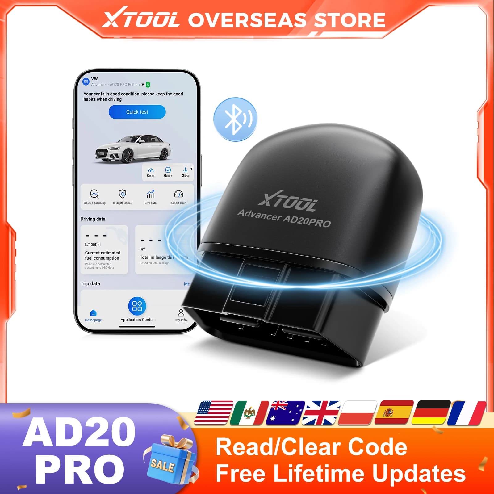 XTOOL AD20PRO OBD2 Scanner Check Engine Light IOS & Android Car Diagnostic Tool Battery Test Code Reader Lifetime Free Update