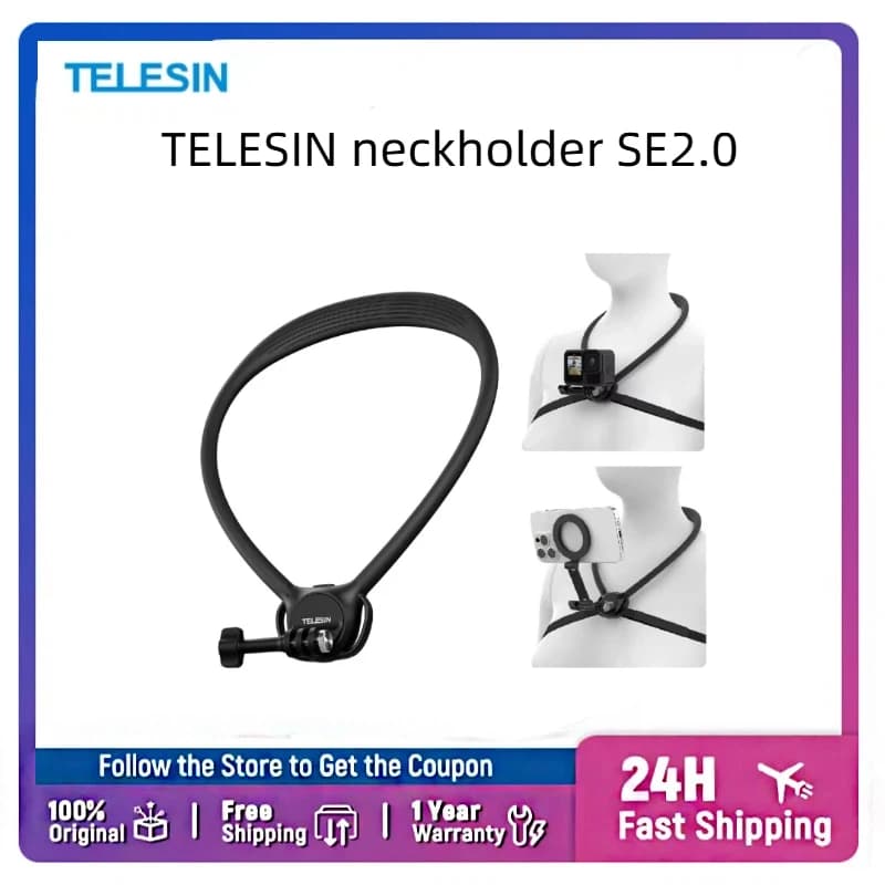 TELESIN 2 in 1 Neck Mount for GoPro Insta360 DJI Action Camera and Smartphone, with Chest Strap Support