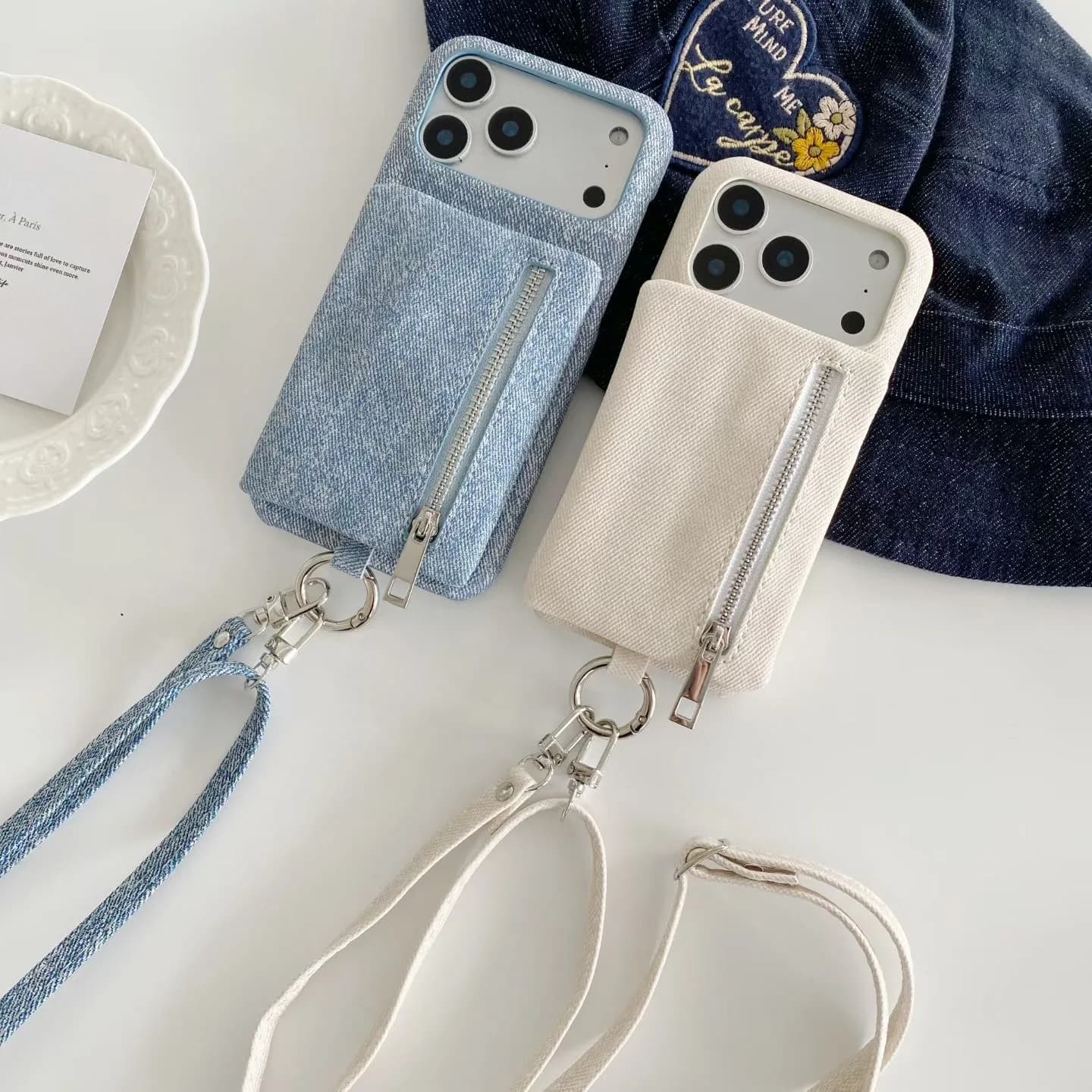Jeans zipper money wallet card case for Apple 17 Promax phone case, iPhone 15/14 Pro, premium 13-inch, female, 12-inch.