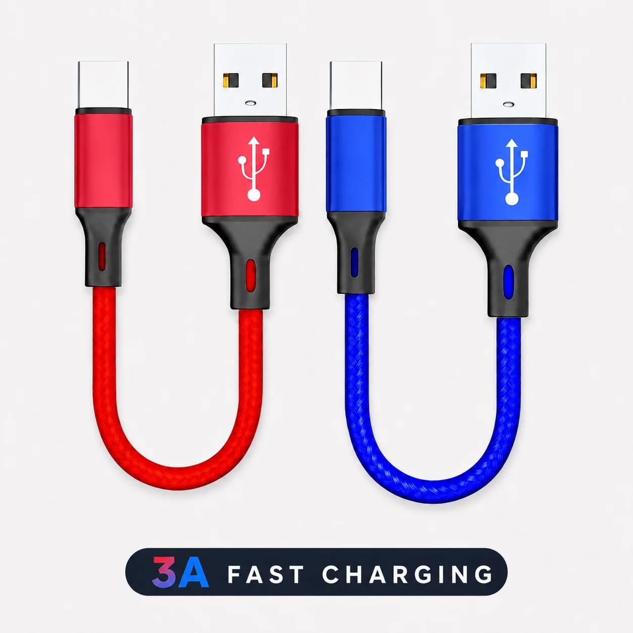 0.25M Short USB-A to Type-C Cable 3A Fast Charging Data Sync Nylon Braided Cord for Power Bank iPhone 15 Samsung Android Phone