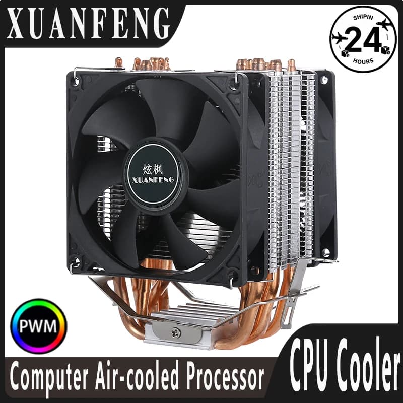 XUANFENG Silent Office Computer Cooler CPU Fan 2/4/6 Heat Pipe 4pin/PWM Air-cooled Compatible LGA115x 1200 2011 2066 X79 X99 AMD