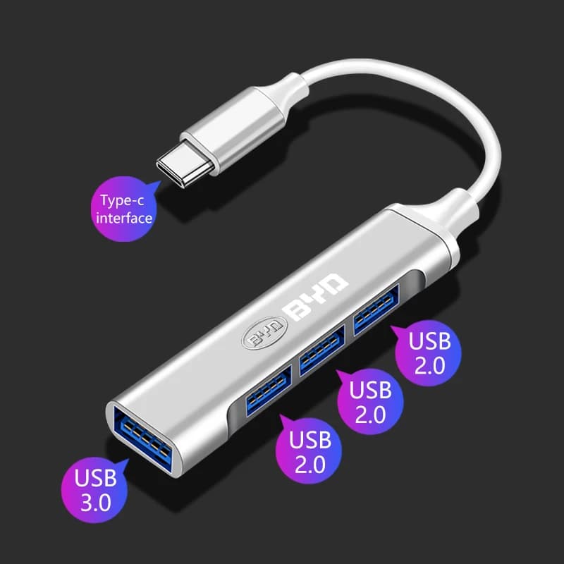 Type-C Turn USB Adapter Multi Port Distributor Hub Car Accessories For BYD F3 S6 F0 Tang I3 S7 G3 E5 E2 E1 E3 E9 D1 S8 E6 L3 M6