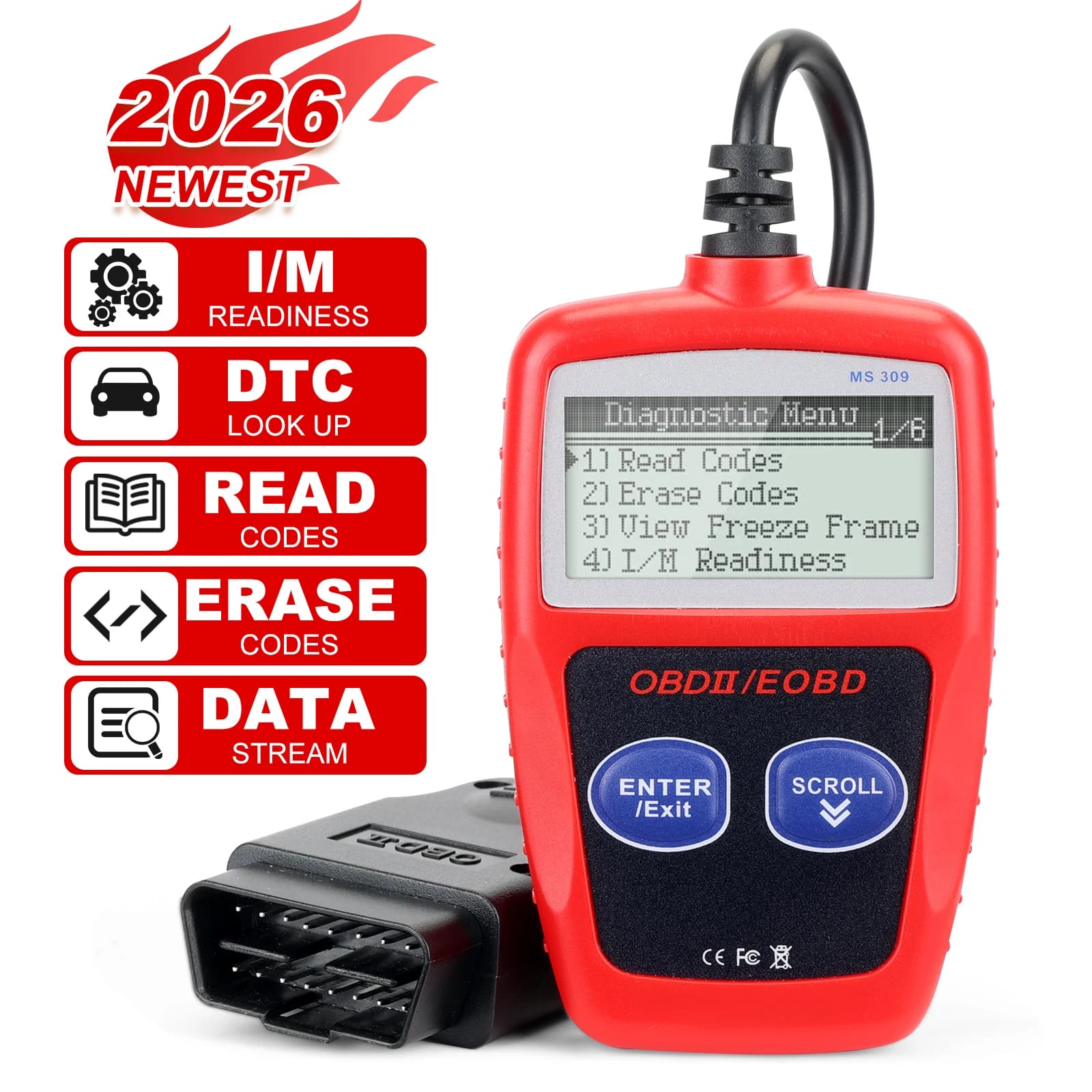 MS309 OBD2 Diagnostic Scanner Auto Car Health Check Code Reader Scanner Tool for All Cars Models with Bluetooth