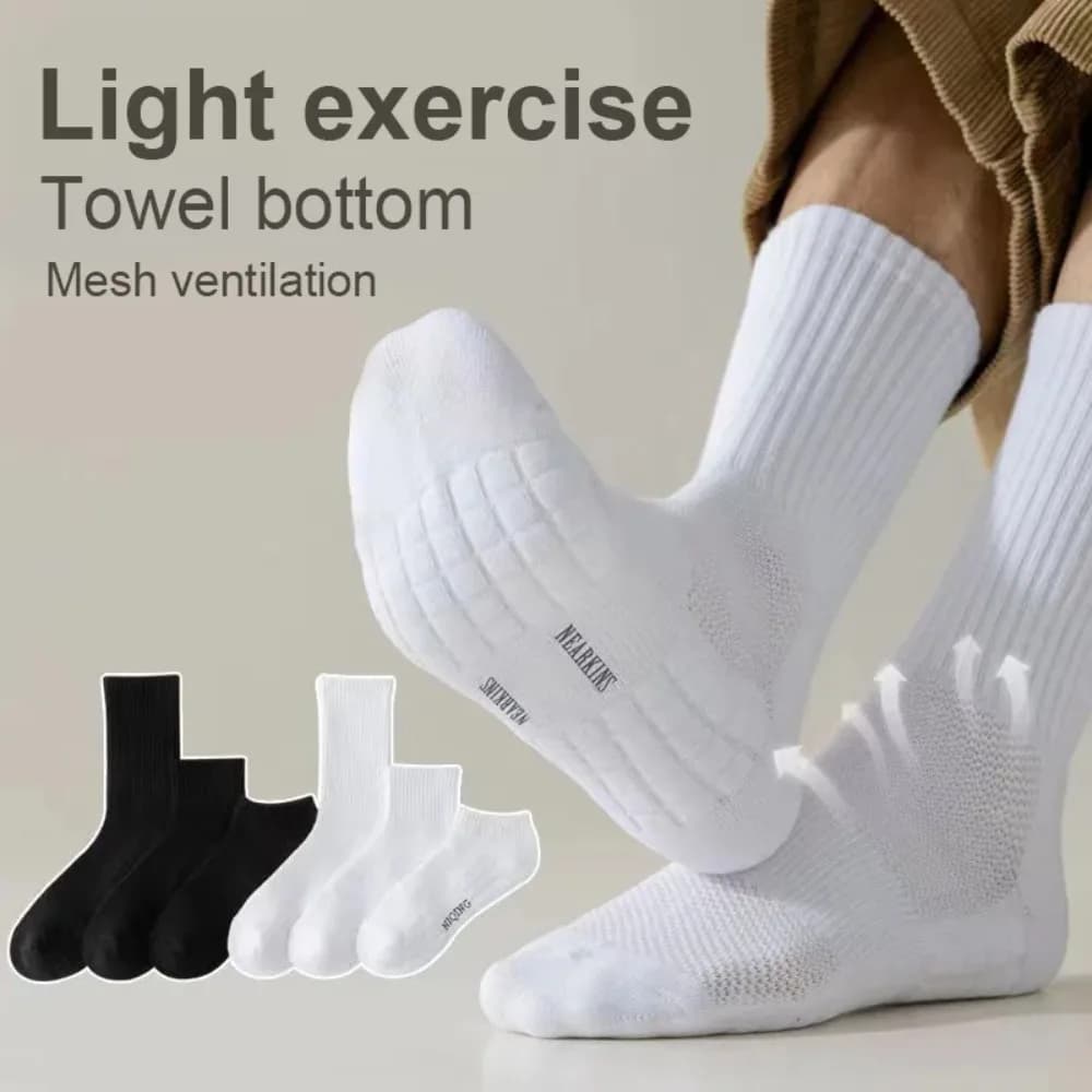 HOT !!!1 Pair Men's Cotton Velvet Lined Mid-Tube Winter Socks Deodorant Towel Bottom Thickened Sports Basketball White Stockings