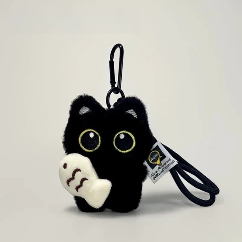 2Pcs Cool Plush Black Cat Doll Toy Keychain Bag Pendant Charms Car Keyring Accessories for Women Couples Kawaii Gift