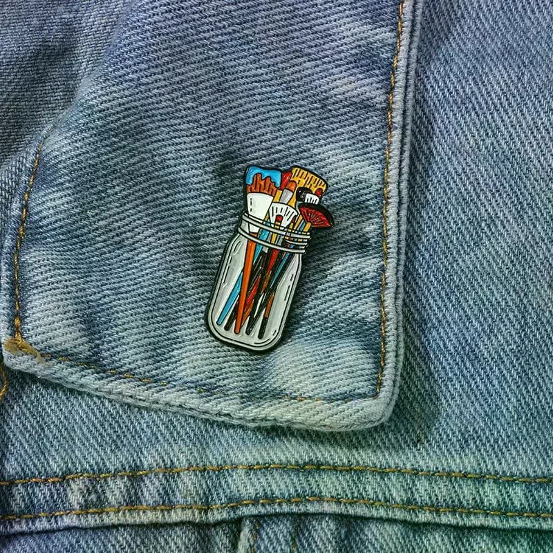 Paint Brushes In Clear Jar Enamel Pin UV Screen Printing Artist Badge Artist Supplies Brooch Makeup Brushes Pins