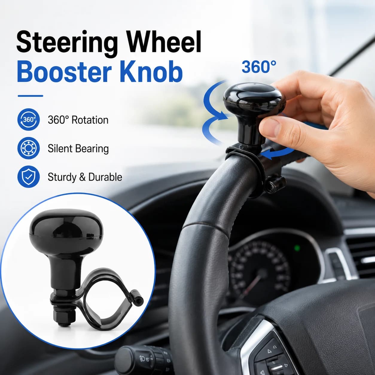 Universal Truck Heavy Car Duty Anti Slip Steering Wheel Cover Spinner Knob Handle Booster Grip Protective Auxiliary Ball Safe