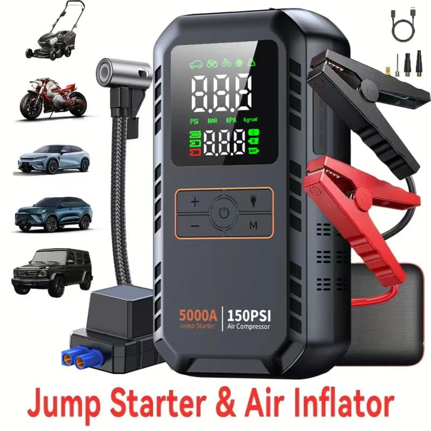 PAIVIROKU 5000A Car Jump Starter with Air Compressor 150PSI Tire Inflator, Portable Battery Booster for Cars, Bike & Motorcycle
