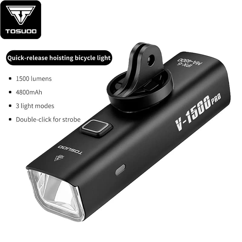 TOSUOD Bicycle Front Light 1500 Lumens 4800mAh Bike Light Splash Resistant Water USB Charging Cycling Lamp Accessories