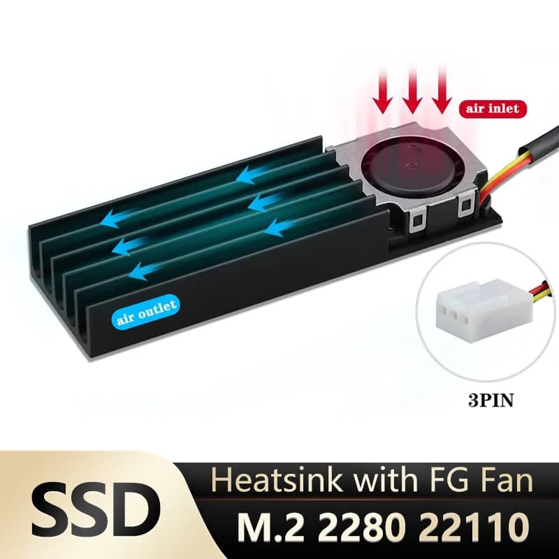 Gdstime M.2 2280 22110 Solid State Hard Disk Fan with Heatsink Heat Radiator Cooler Thermal Pad Cooler for M2 NVME SATA PCIE SSD