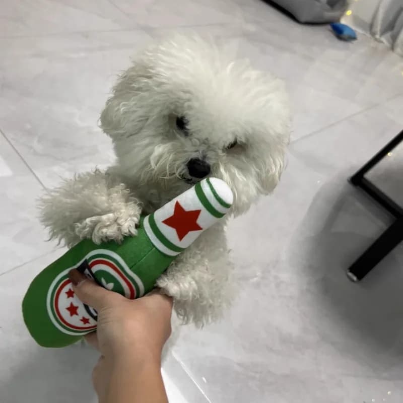 Plush Dog Toys Beer Bottle Shaped for Small & Large Dogs Bite Resistant Clean Teeth with Squeaky Interactive Function Pet Suppl