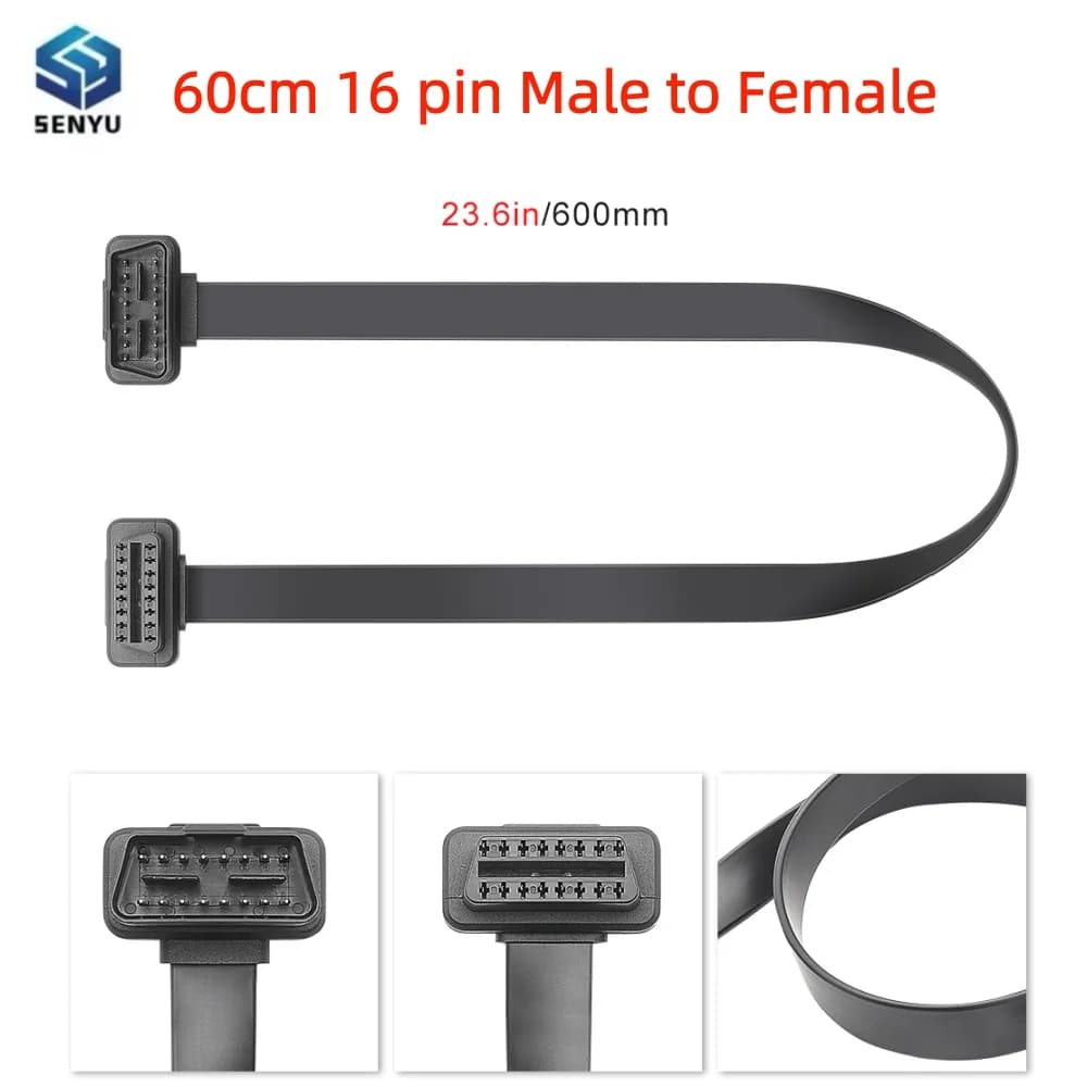 16pin 60cm OBD2 Connector Car 16 Pin Flat Extension Cable Car Scanner OBD 2 Male To Female Adapter OBD OBDII Diagnostic Tool