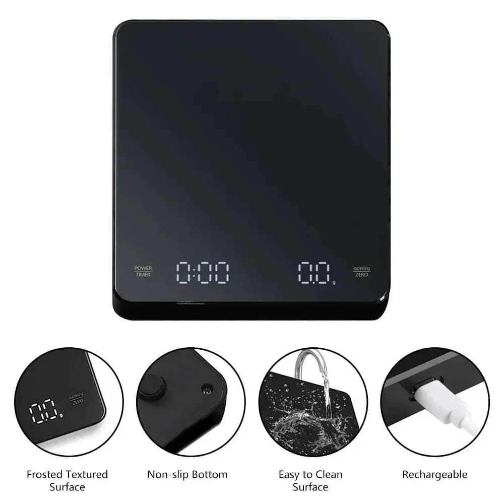 1PC LED Screen Digital Kitchen Scale with Timer USB Powered Espresso Coffee Maker 3KG Max 0.1g Precision Measurement in Oz/g/ml