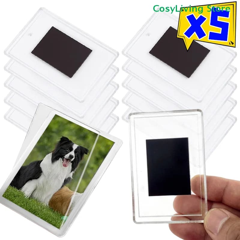 5Pcs Transparent Refrigerator Magnet Sticker Magnetic DIY Photo Frames Acrylic Photoes Display Holder Home Pictures Organizer