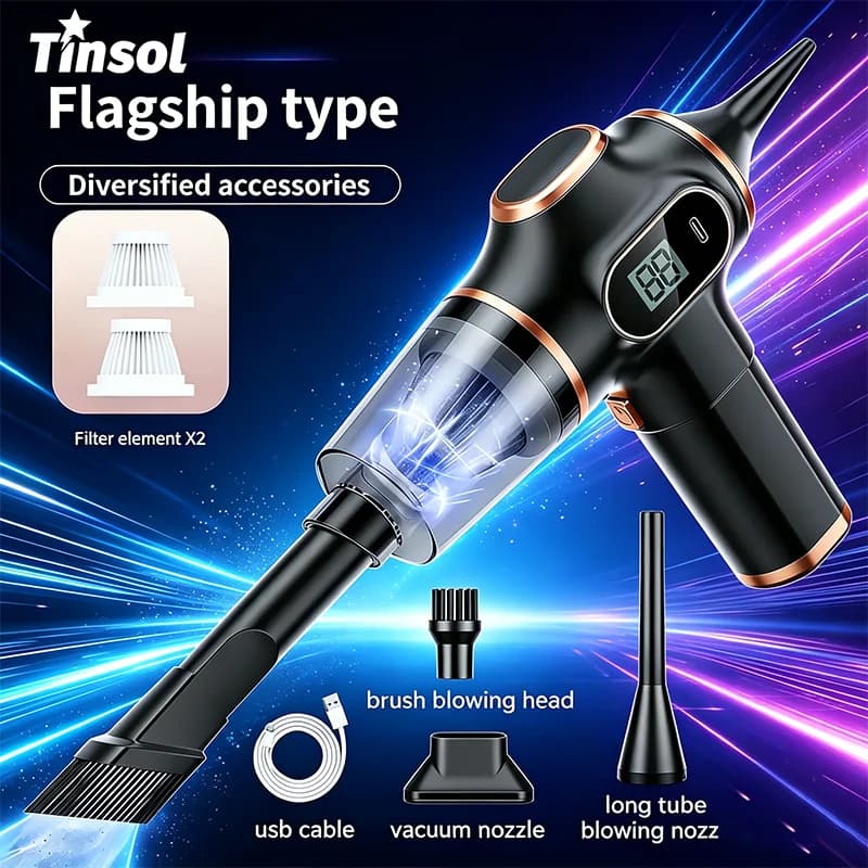 TINSOL Wireless Vacuum Cleaner, Dual-Use for Home and Car, With Display, Suitable for Cleaning Carpets, Sofas, and Car Interiors