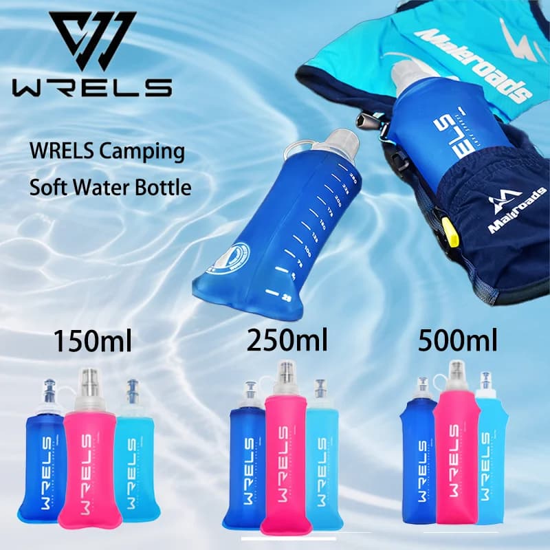 WRELS Camping Soft Water Bottle Drinking Sport Folding Bag Flask Outdoor Running Hydration Pack Waist Bicycle BPA Free