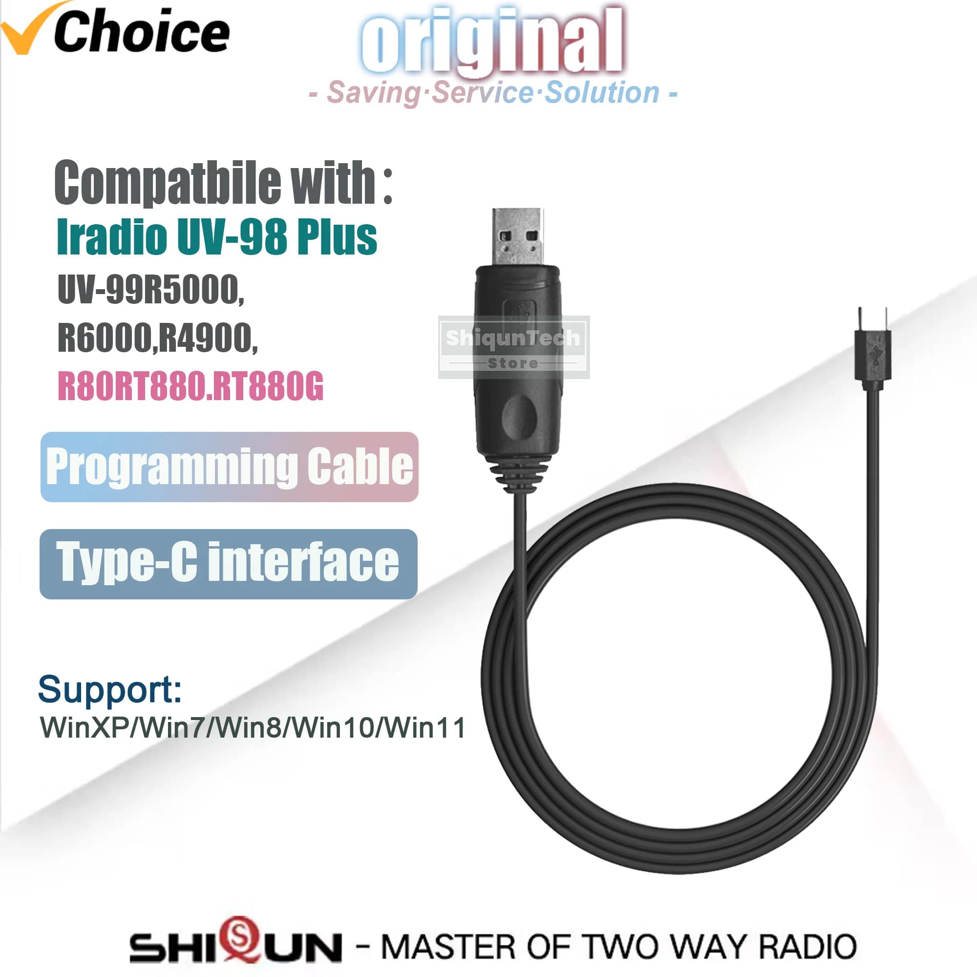 Iradio UV-98 Plus USB Programming Cable Type-C Interface UV-99 Original Compatible with RT-880 R5000 R6000 Radios Support Win11