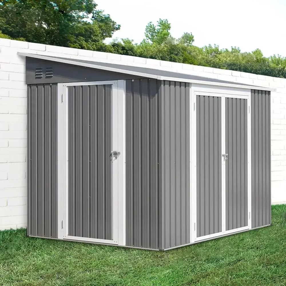 8ft x 6ft Outdoor Metal Storage Shed with Floor, Large Capacity for Tools and Lawn Mowers, Waterproof Garden Shed with Double Lo
