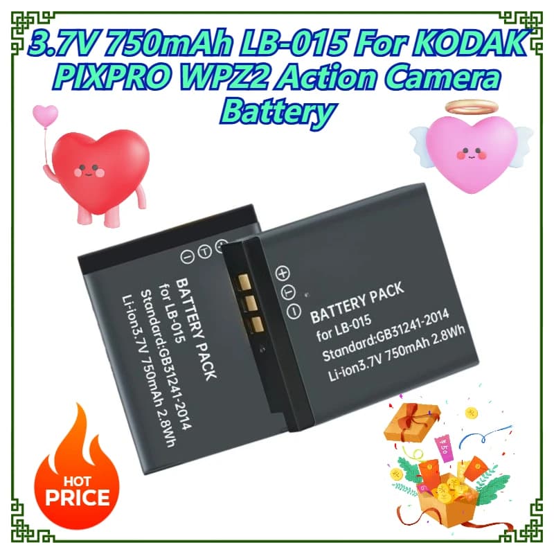 3.7V 750mAh LB-015 For KODAK PIXPRO WPZ2 Action Camera Battery